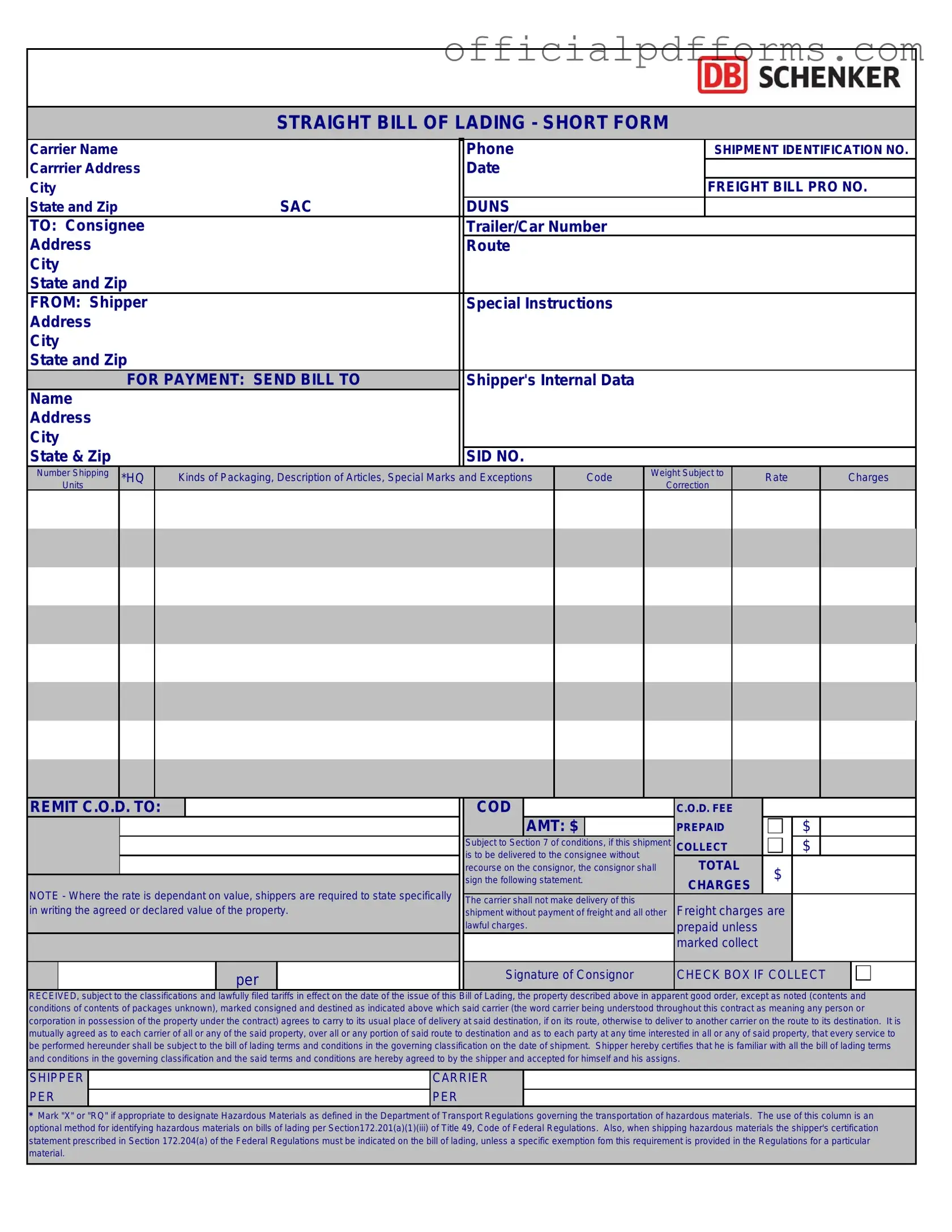 Fill in a Valid Straight Bill Of Lading Form