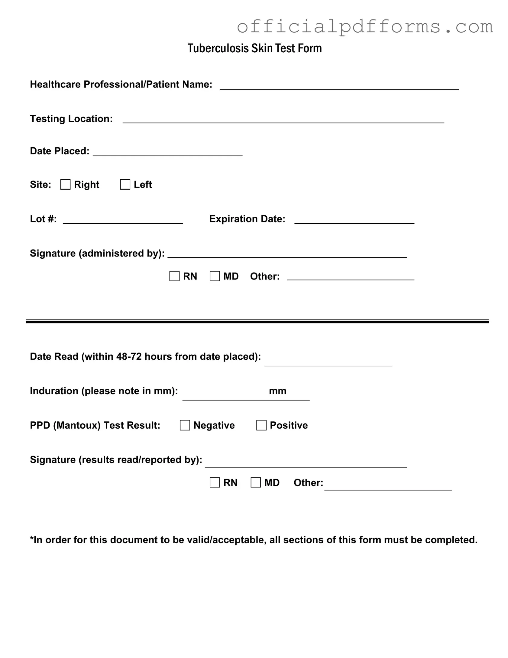 Fill in a Valid Tb Test Form