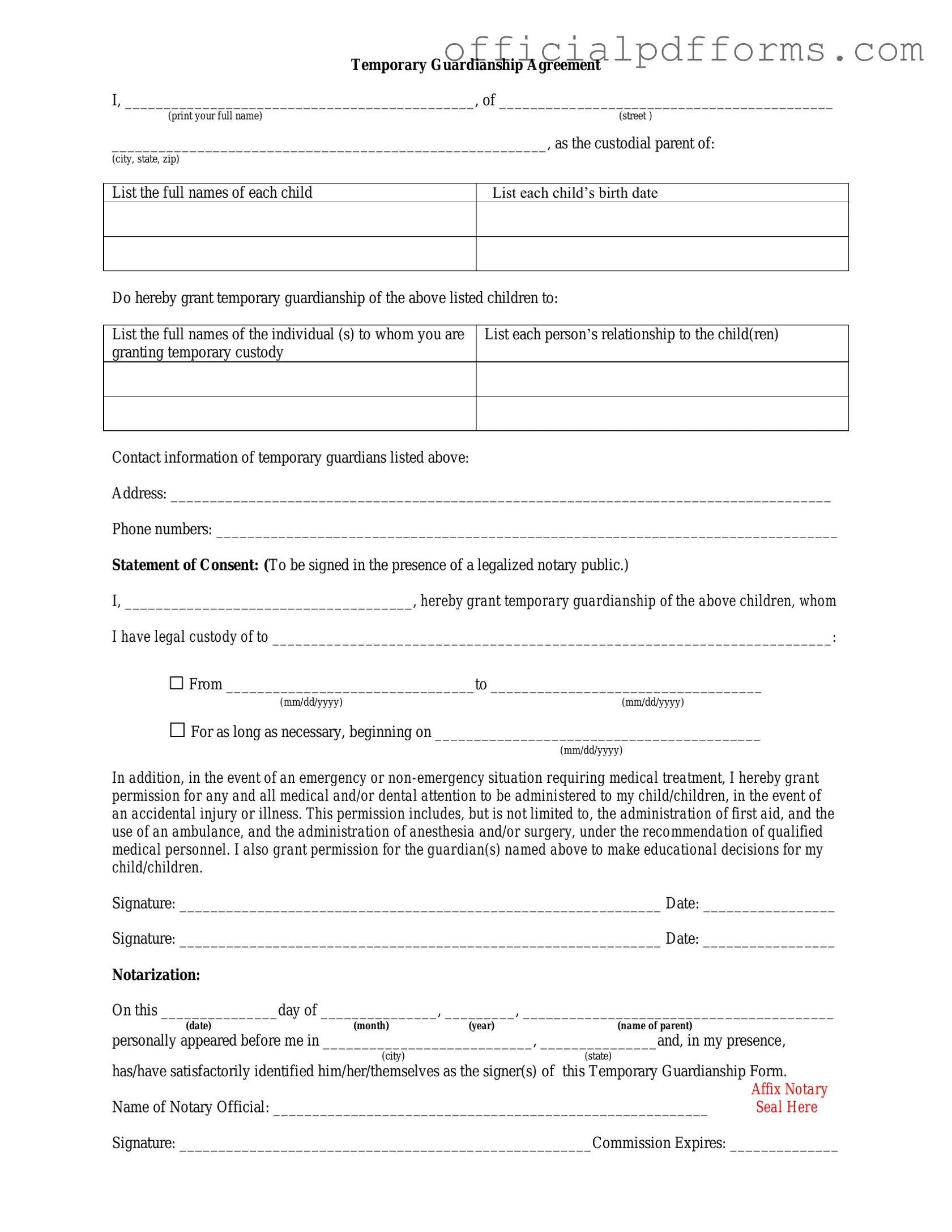 Fill in a Valid Temporary Custody Form