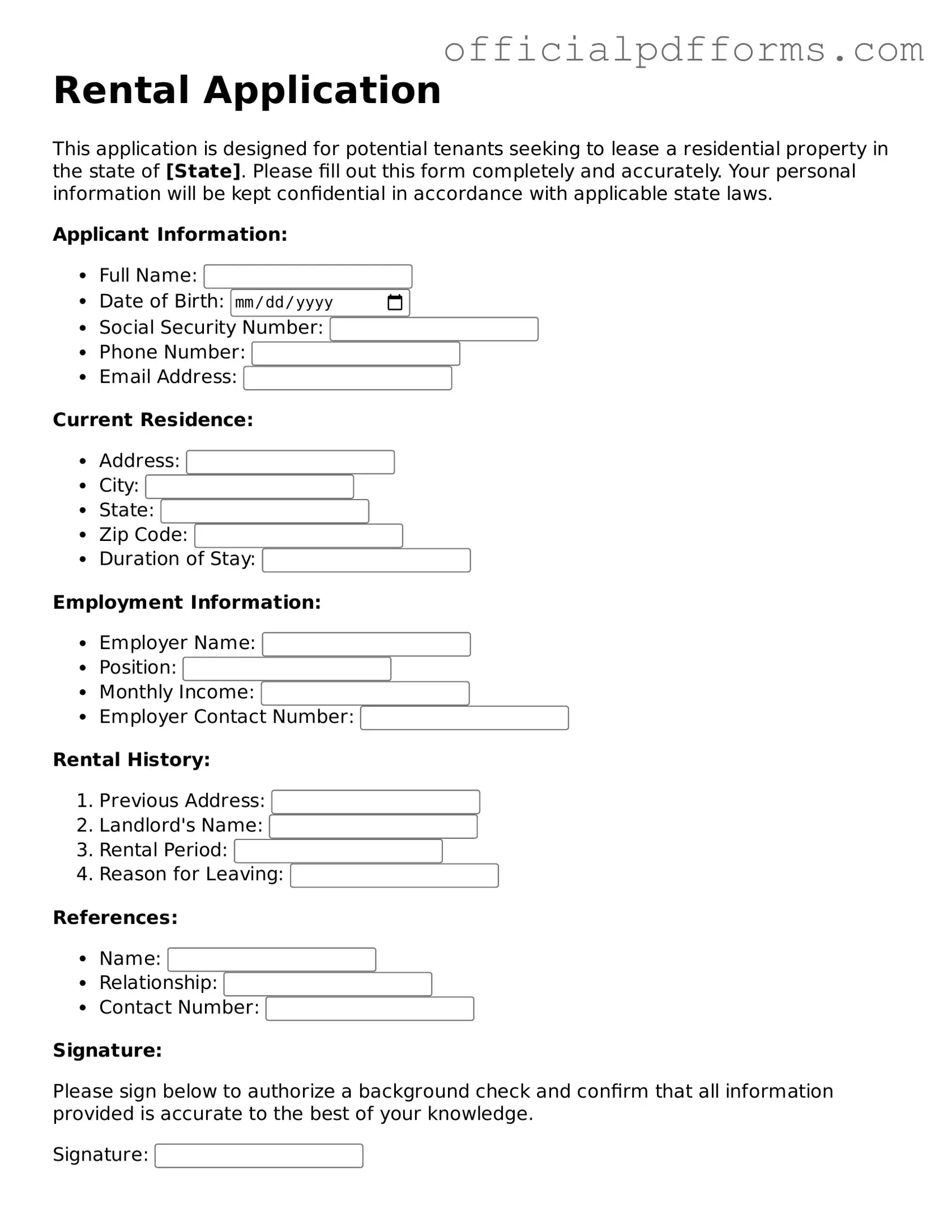 Valid Rental Application Document