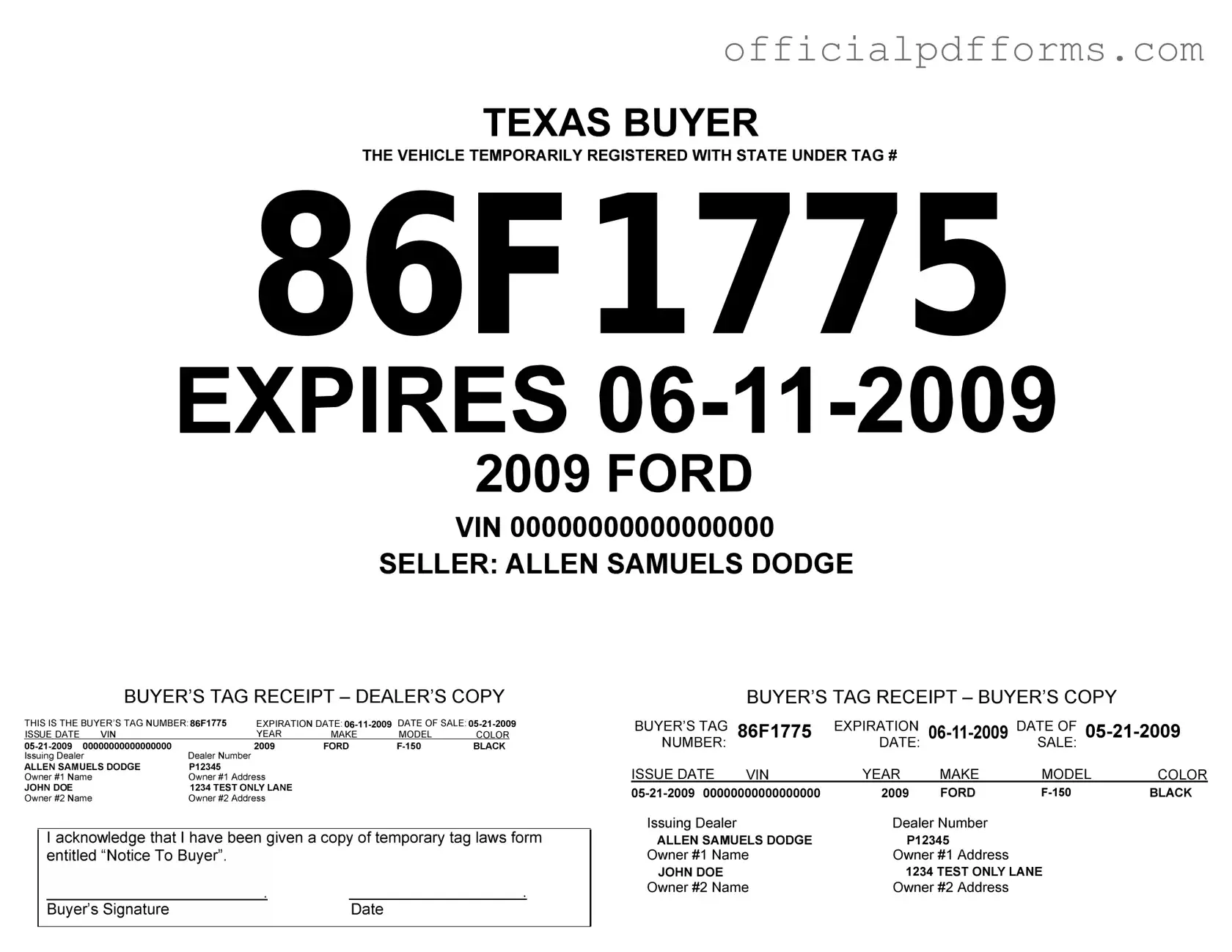 Fill in a Valid Texas Temporary Tag Form