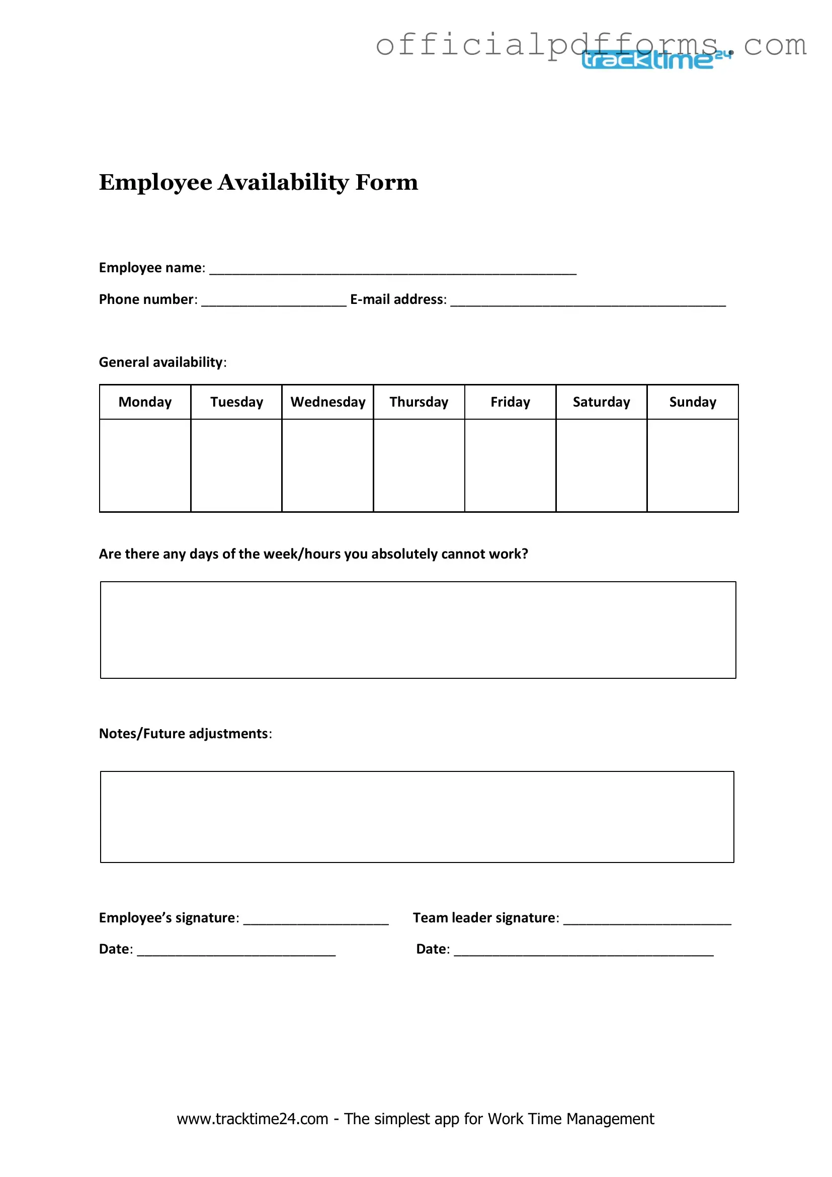 Fill in a Valid Employee Availability Form