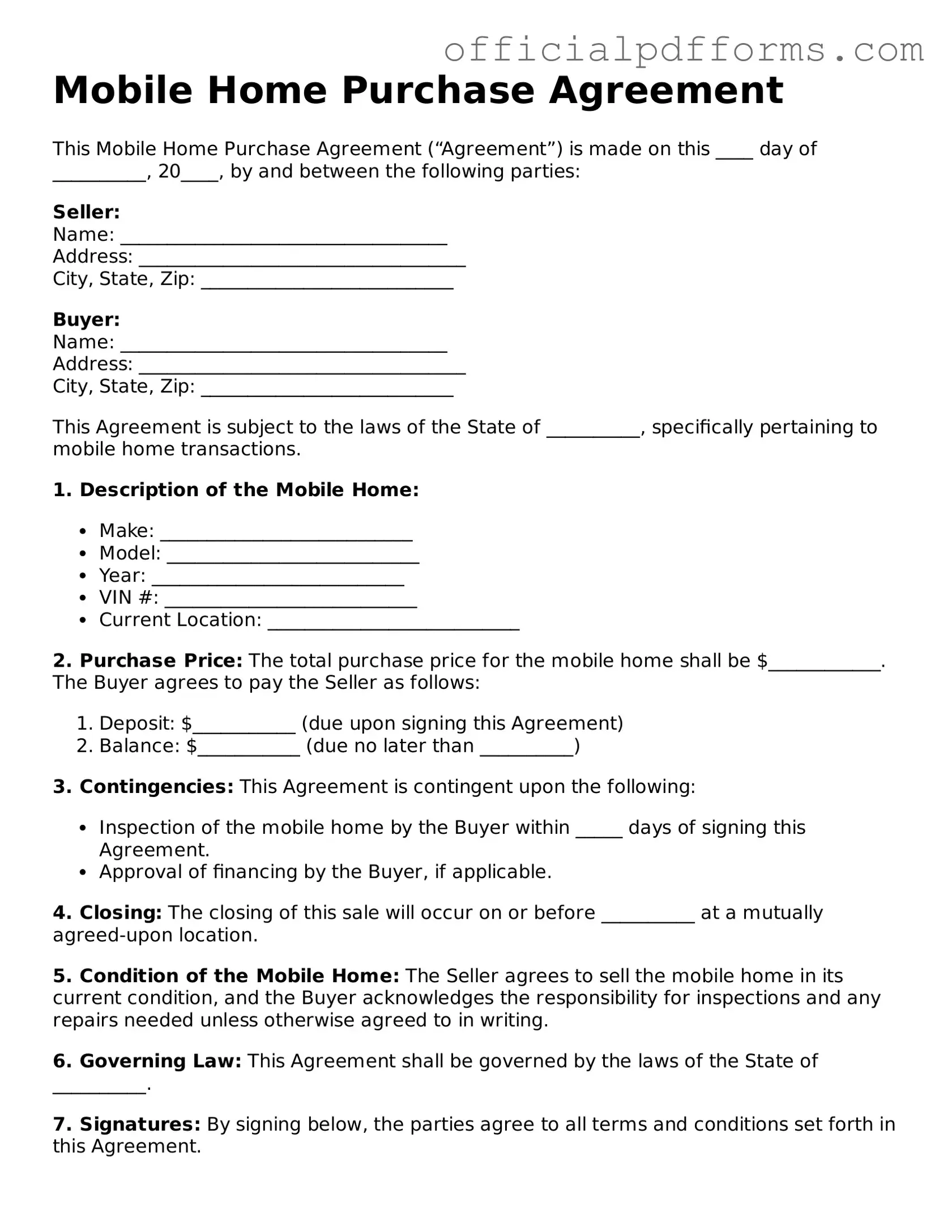 Valid Mobile Home Purchase Agreement Document