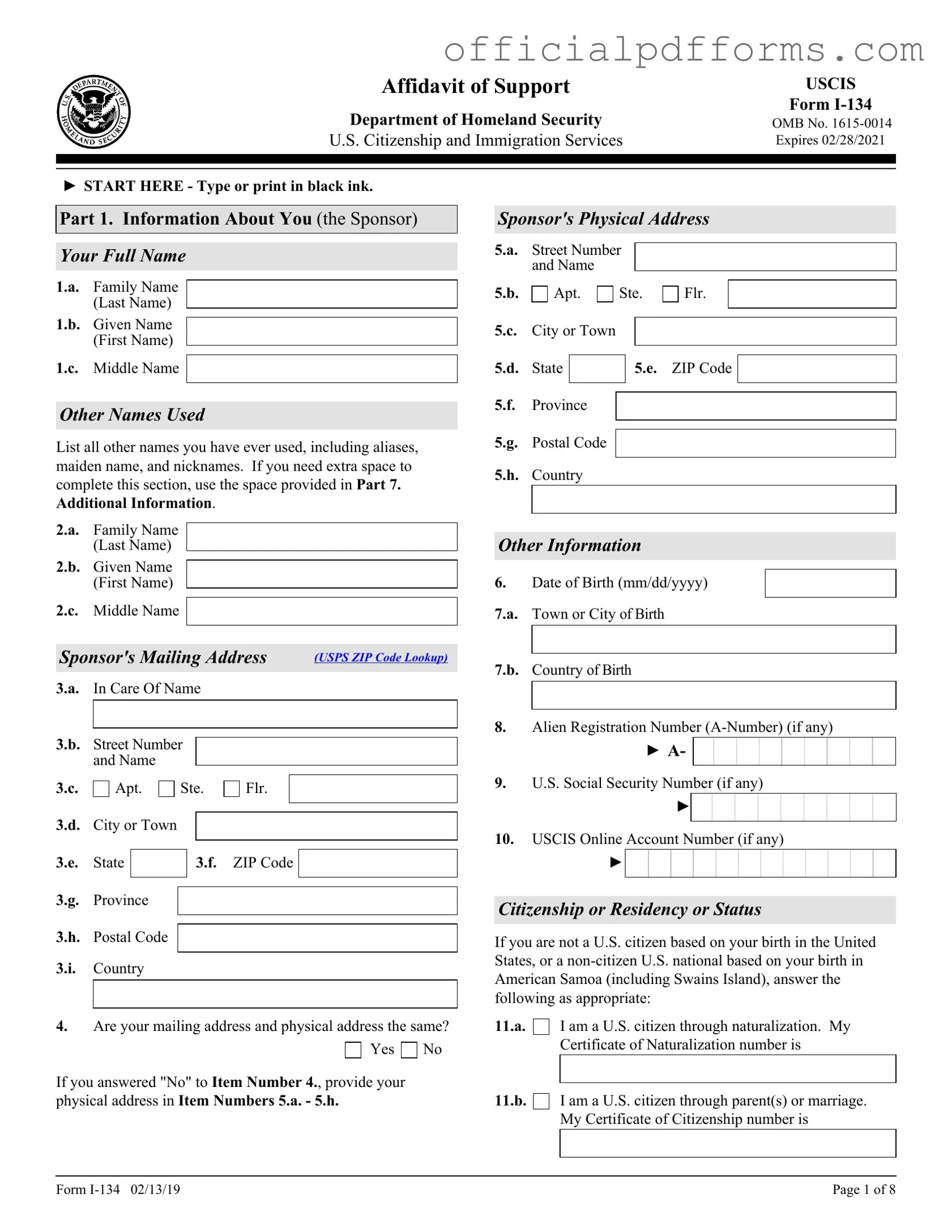 Fill in a Valid USCIS I-134 Form