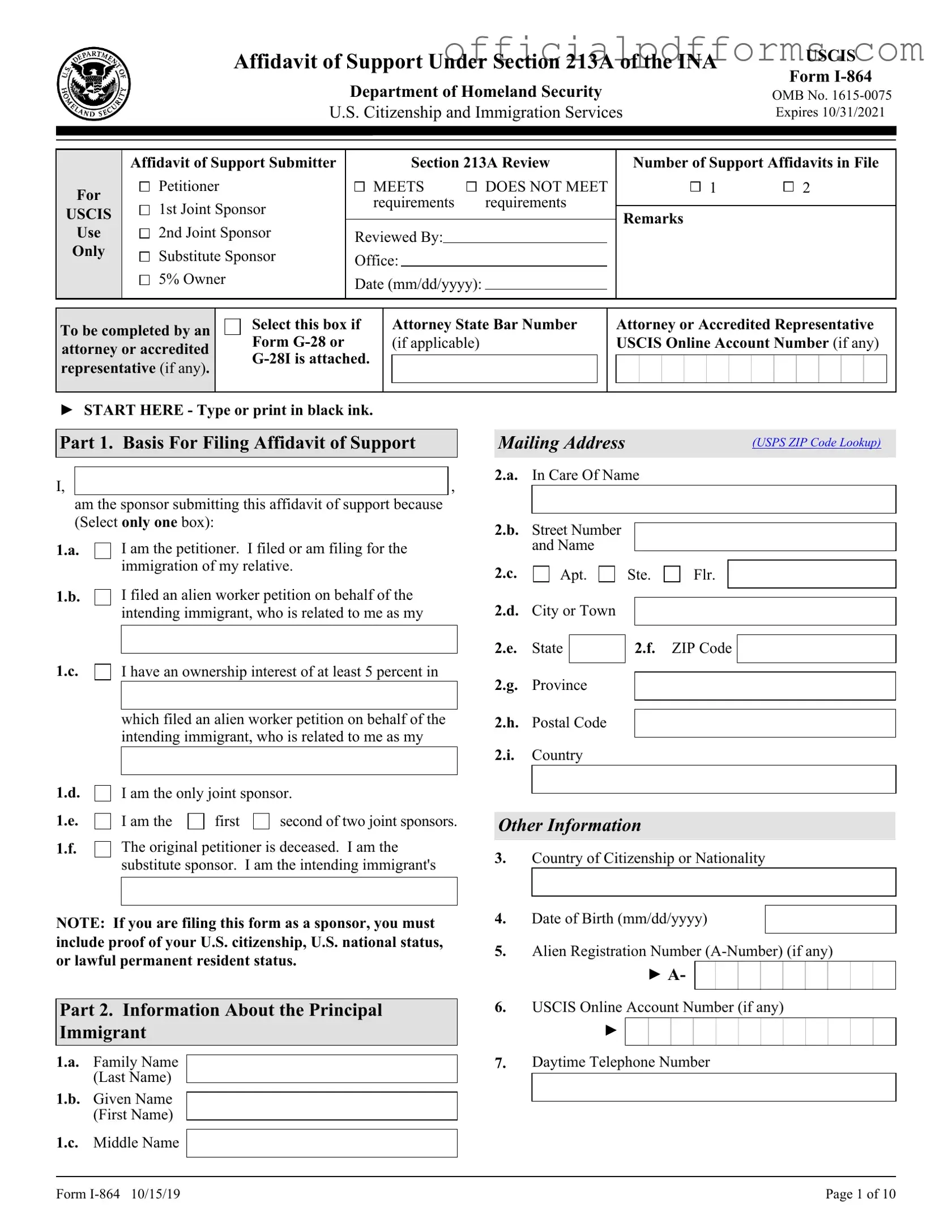 Fill in a Valid USCIS I-864 Form