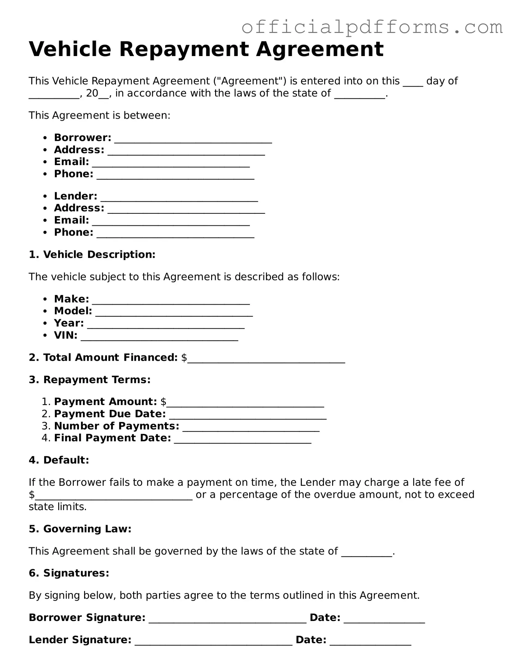 Valid Vehicle Repayment Agreement Document