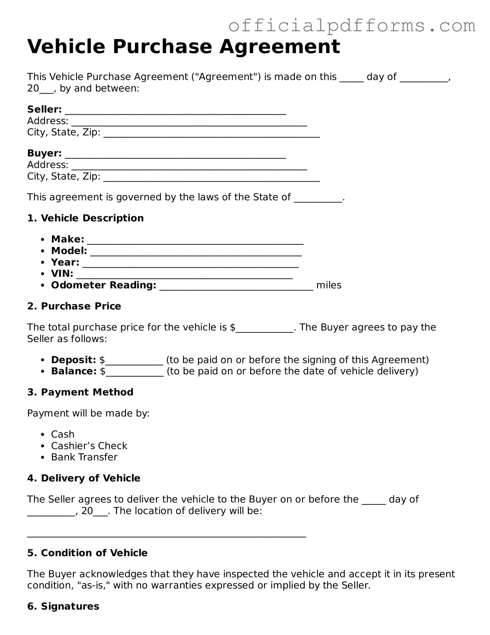 Valid Vehicle Purchase Agreement Document