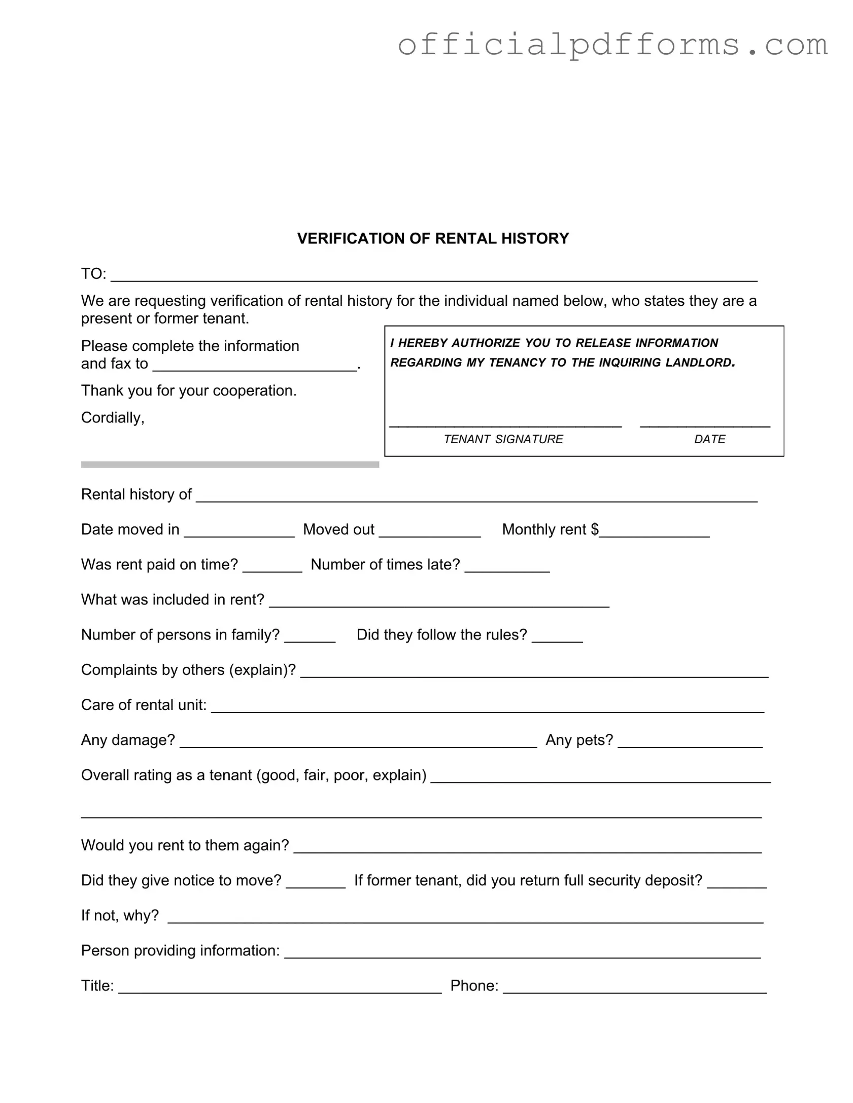 Fill in a Valid Verification Rental Form