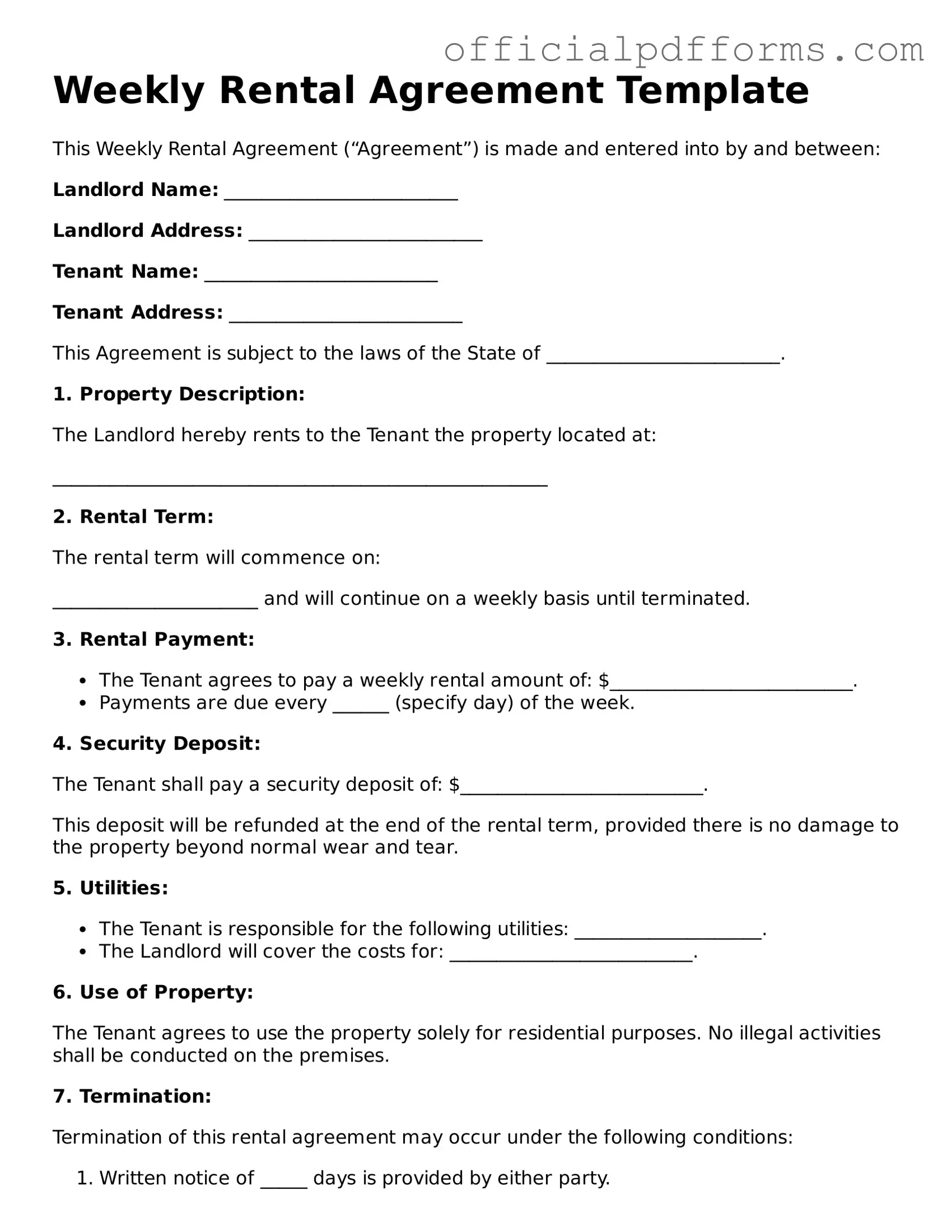 Valid Weekly Rental Agreement Document