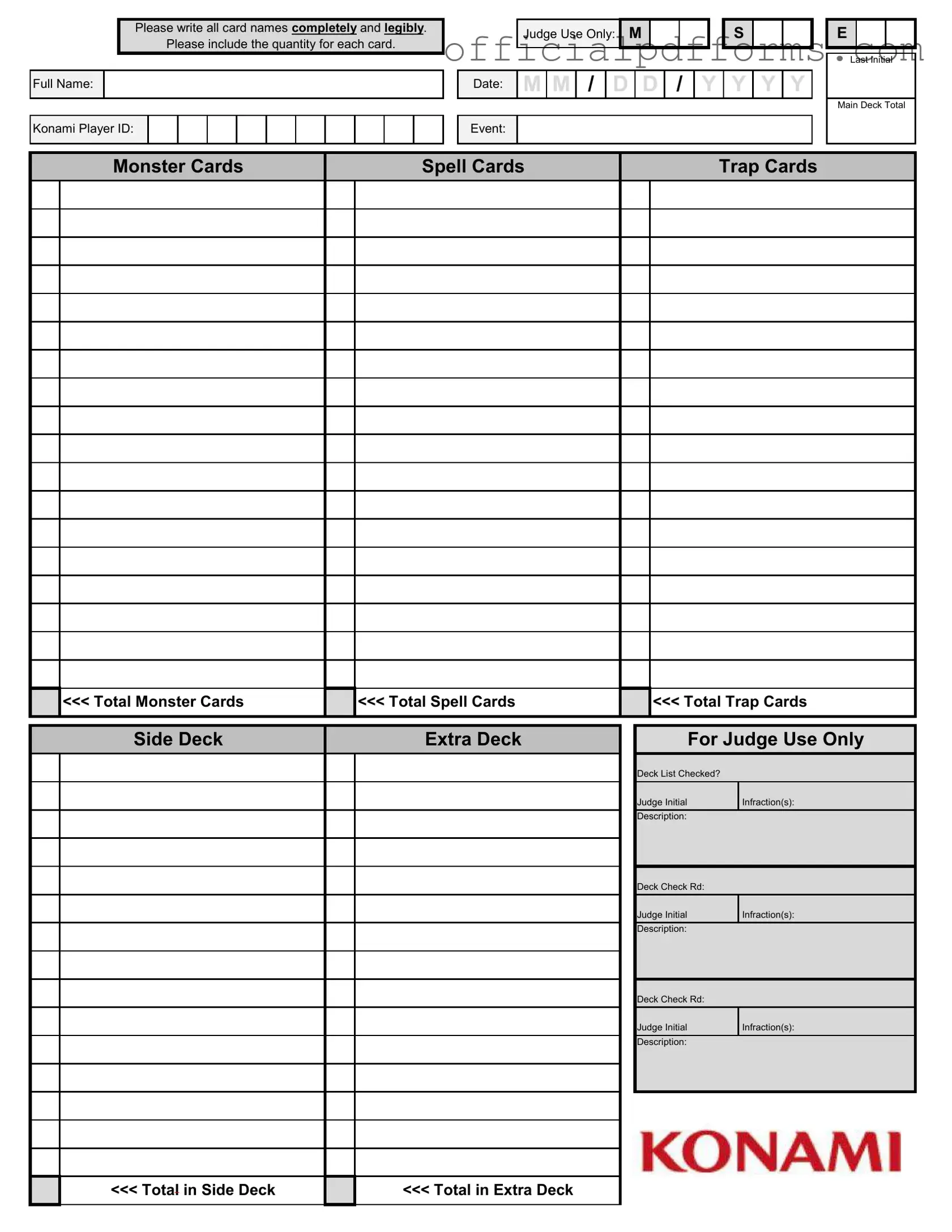 Fill in a Valid Konami Decklist Form